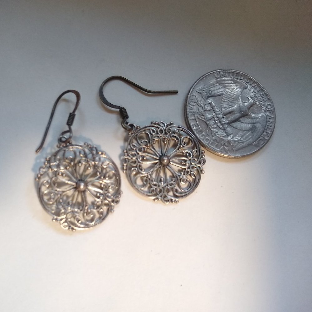 Boho filigree silver earrings